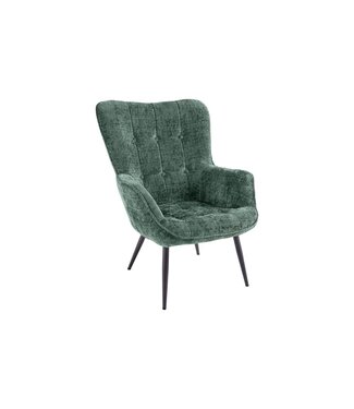 Invicta Interior Fauteuil SCANDINAVIA met armleuningen en zwarte metalen poten groen chenille stof