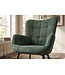 Invicta Interior Fauteuil SCANDINAVIA met armleuningen en zwarte metalen poten groen chenille stof