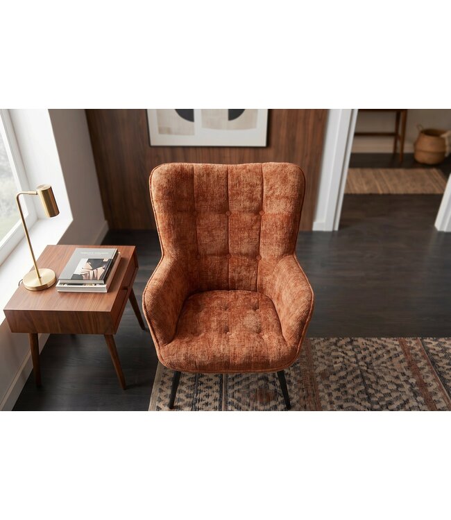 Invicta Interior Fauteuil SCANDINAVIA met armleuningen en zwarte metalen poten chenille stof roestbruin