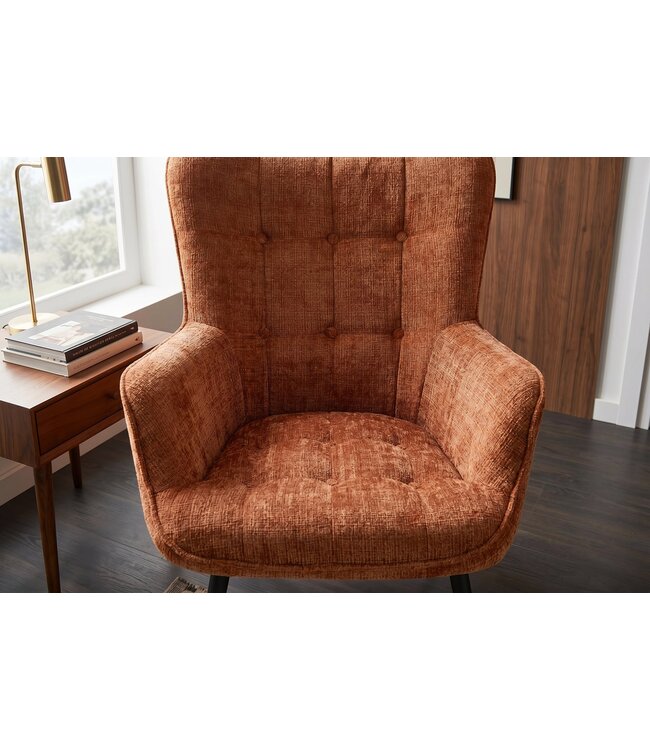 Invicta Interior Fauteuil SCANDINAVIA met armleuningen en zwarte metalen poten chenille stof roestbruin
