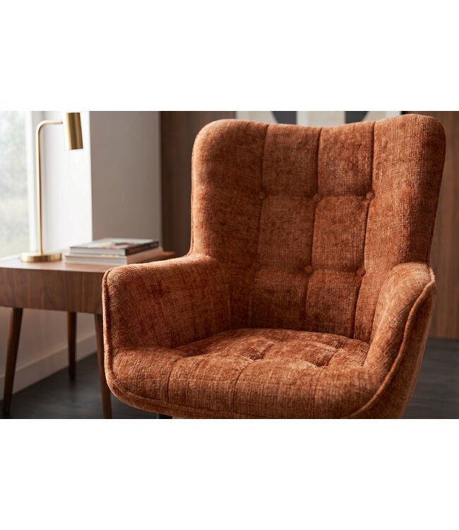 Invicta Interior Fauteuil SCANDINAVIA met armleuningen en zwarte metalen poten chenille stof roestbruin