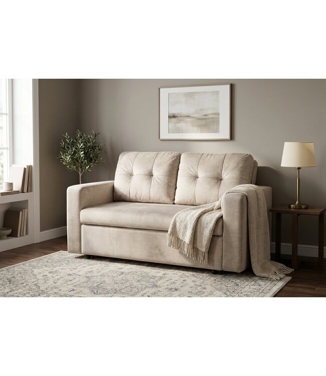 Invicta Interior Slaapbank SMART 140cm 2-zits fluweel champagne beige