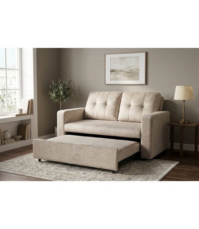 Invicta Interior Slaapbank SMART 140cm 2-zits fluweel champagne beige