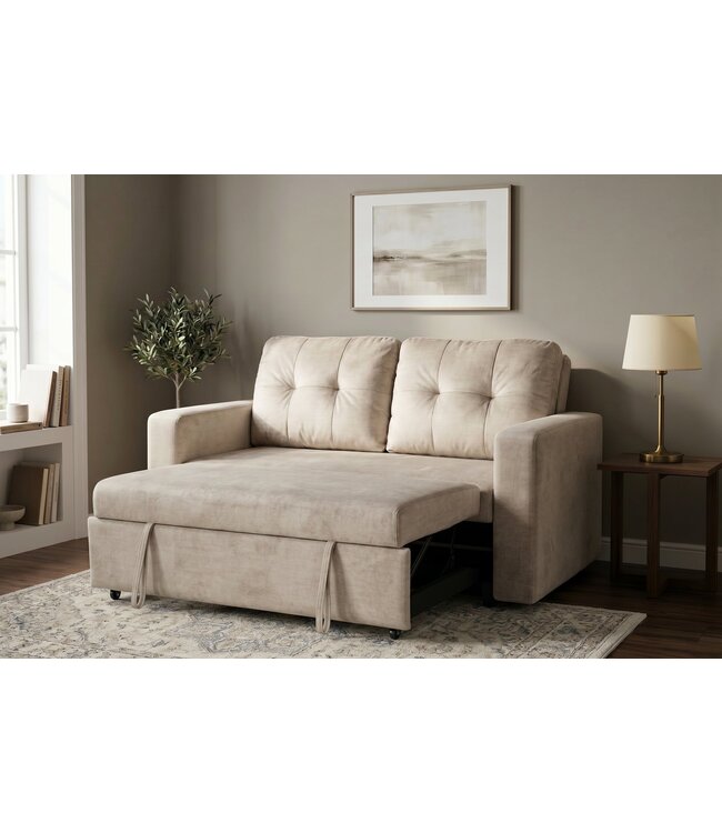 Invicta Interior Slaapbank SMART 140cm 2-zits fluweel champagne beige