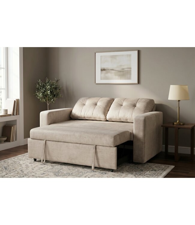 Invicta Interior Slaapbank SMART 140cm 2-zits fluweel champagne beige