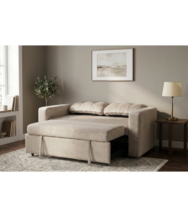 Invicta Interior Slaapbank SMART 140cm 2-zits fluweel champagne beige