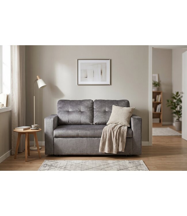 Invicta Interior Slaapbank SMART 140cm 2-zits fluweel grijs