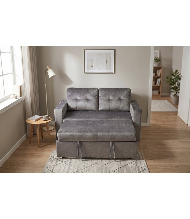 Invicta Interior Slaapbank SMART 140cm 2-zits fluweel grijs