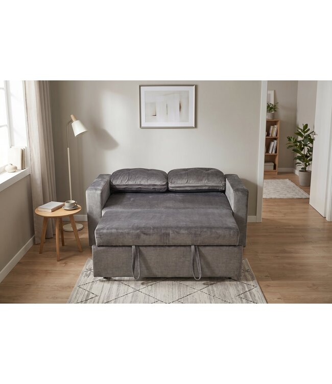 Invicta Interior Slaapbank SMART 140cm 2-zits fluweel grijs
