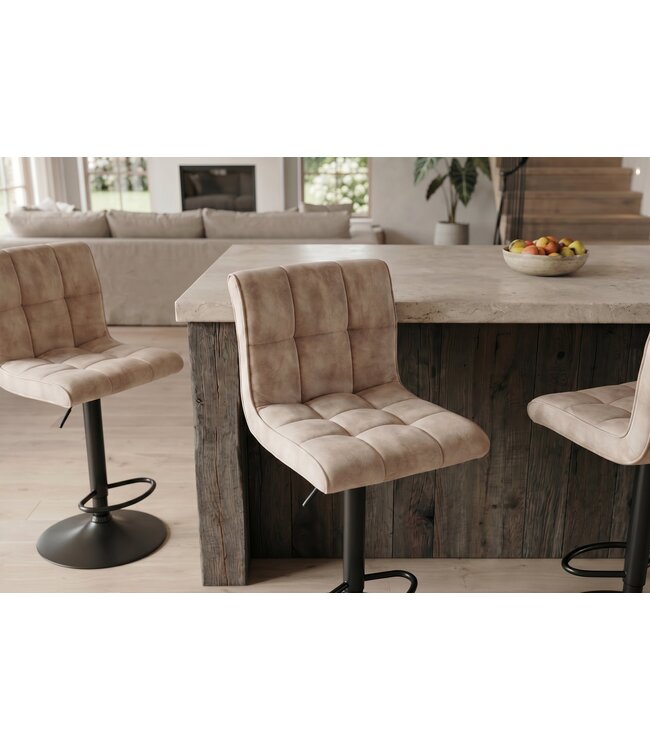 Invicta Interior Barkruk MODENA 92-116cm 360° draaibaar fluweel champagne beige met zwart metalen frame