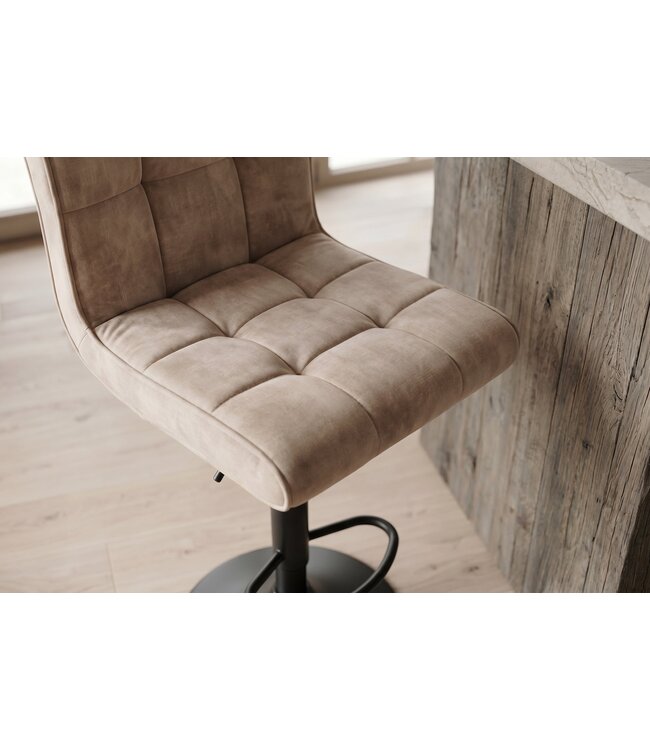 Invicta Interior Barkruk MODENA 92-116cm 360° draaibaar fluweel champagne beige met zwart metalen frame