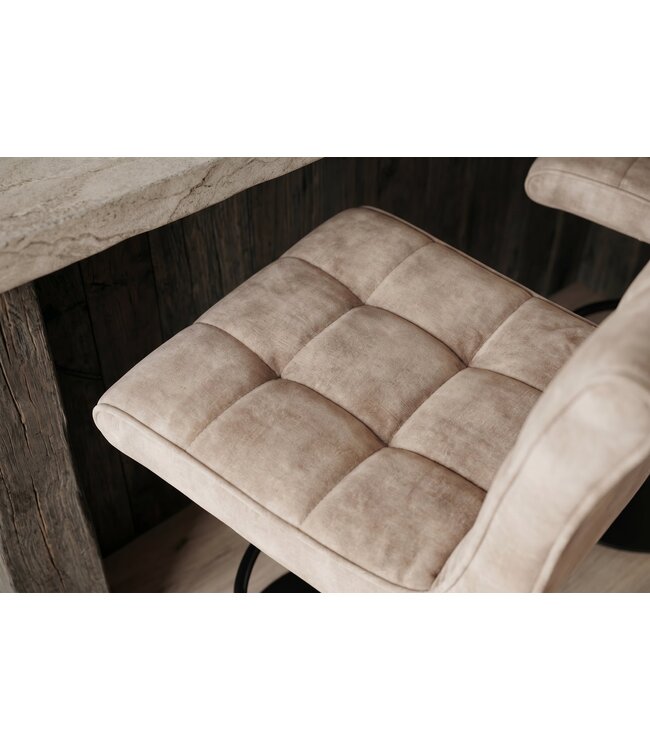 Invicta Interior Barkruk MODENA 92-116cm 360° draaibaar fluweel champagne beige met zwart metalen frame