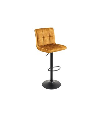 Invicta Interior Barkruk MODENA 92-116cm 360° draaibaar fluweel mosterdgeel met zwart metalen frame