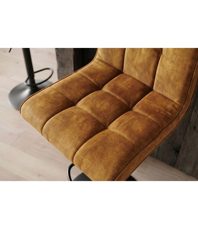 Invicta Interior Barkruk MODENA 92-116cm 360° draaibaar fluweel mosterdgeel met zwart metalen frame