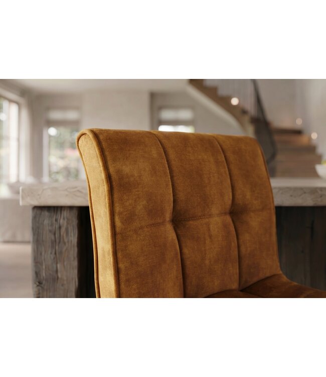 Invicta Interior Barkruk MODENA 92-116cm 360° draaibaar fluweel mosterdgeel met zwart metalen frame