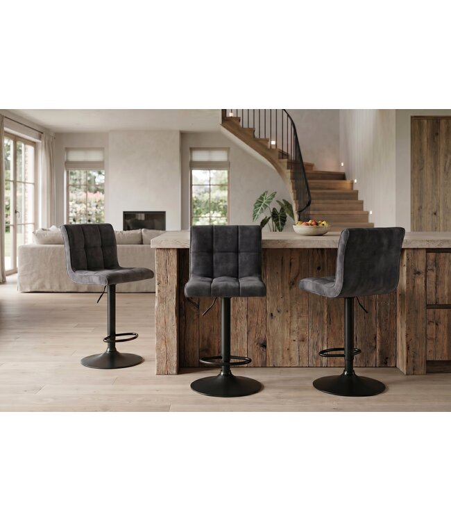 Invicta Interior Bar stool MODENA 92-116cm 360° rotatable velvet anthracite w/ black metal frame