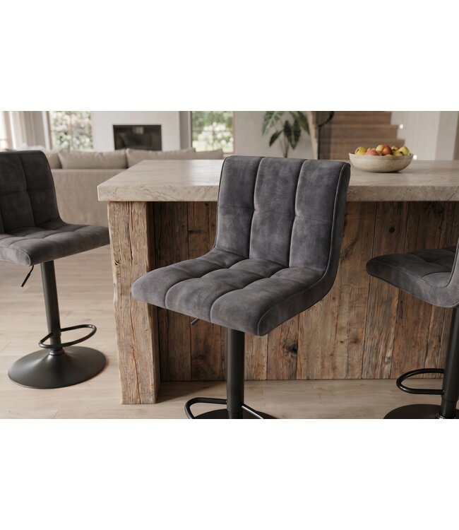 Invicta Interior Bar stool MODENA 92-116cm 360° rotatable velvet anthracite w/ black metal frame