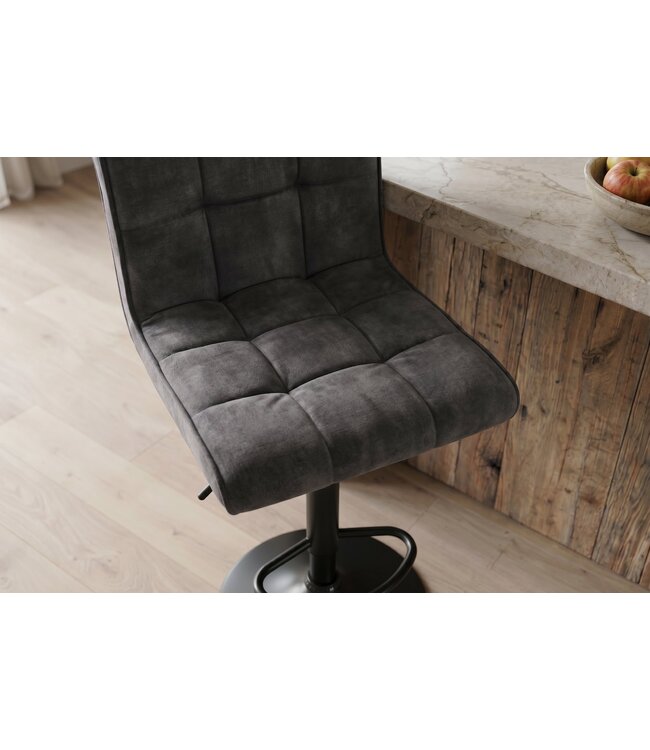Invicta Interior Bar stool MODENA 92-116cm 360° rotatable velvet anthracite w/ black metal frame