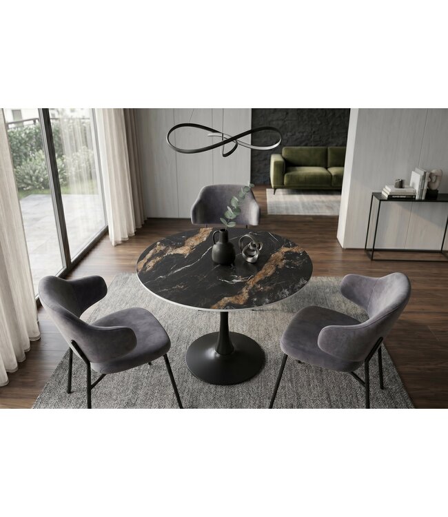 Invicta Interior Bistro table LYON 80cm round aurora oro ceramic black gold sand