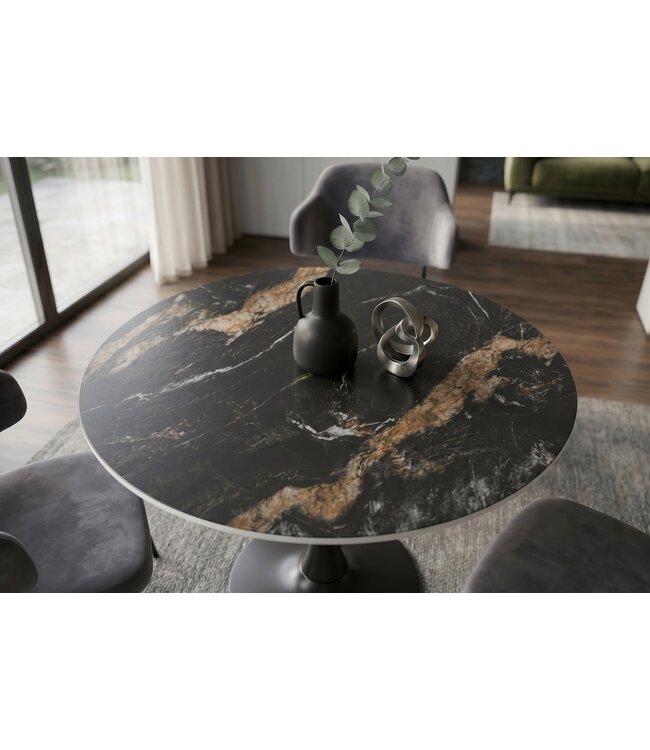 Invicta Interior Bistro table LYON 80cm round aurora oro ceramic black gold sand