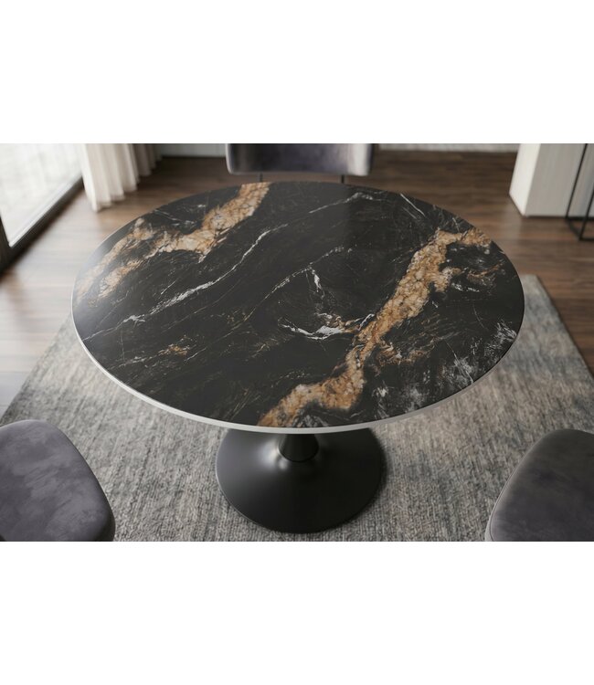 Invicta Interior Bistro table LYON 80cm round aurora oro ceramic black gold sand