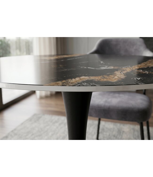 Invicta Interior Bistro table LYON 80cm round aurora oro ceramic black gold sand