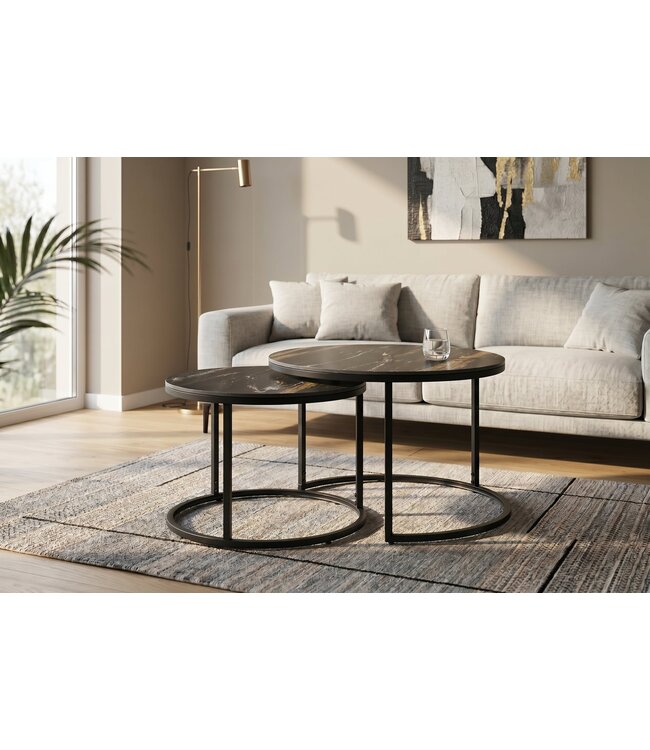 Invicta Interior Salontafel ELEGANCE 75cm set van 2 aurora oro keramiek zwart goud zand