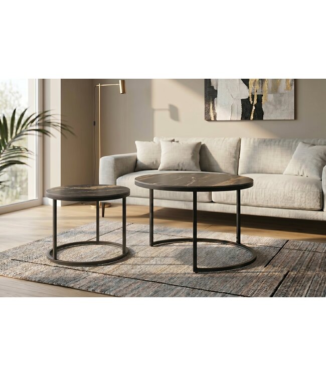 Invicta Interior Salontafel ELEGANCE 75cm set van 2 aurora oro keramiek zwart goud zand