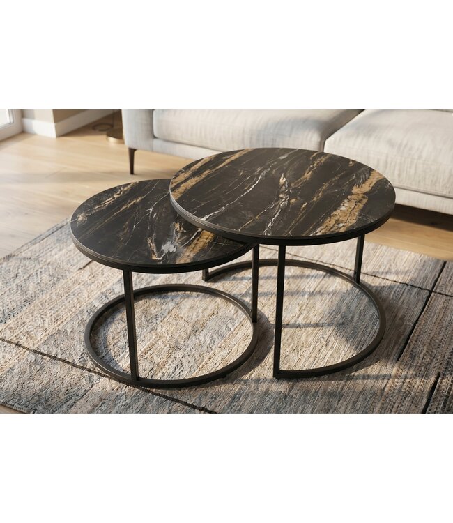 Invicta Interior Salontafel ELEGANCE 75cm set van 2 aurora oro keramiek zwart goud zand