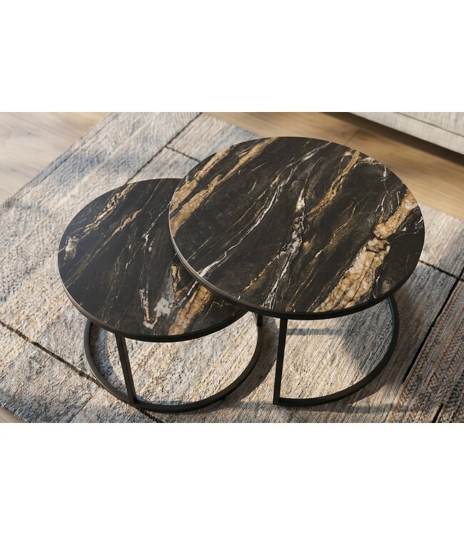 Invicta Interior Salontafel ELEGANCE 75cm set van 2 aurora oro keramiek zwart goud zand