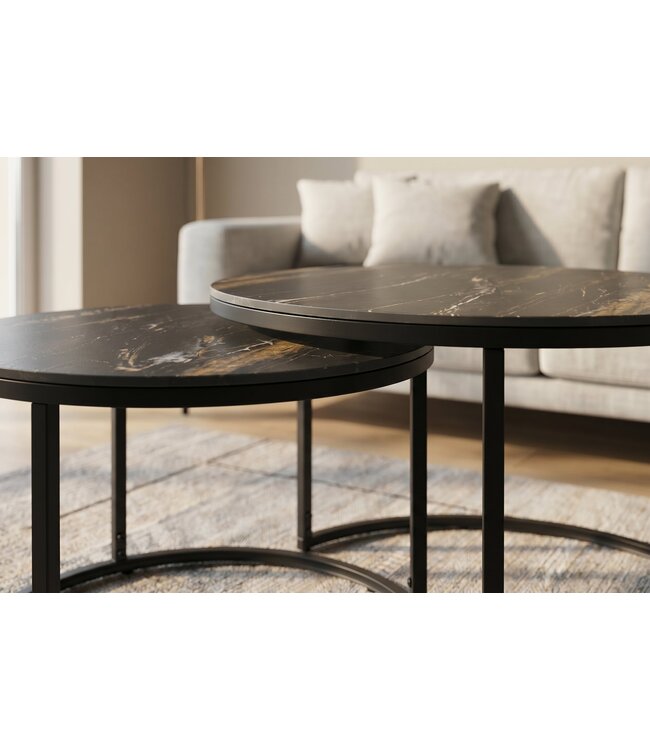 Invicta Interior Salontafel ELEGANCE 75cm set van 2 aurora oro keramiek zwart goud zand