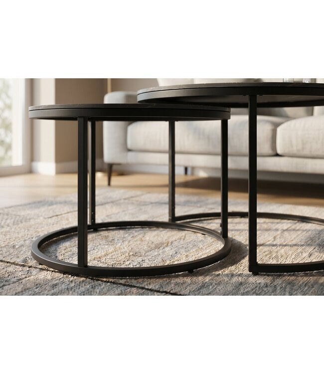 Invicta Interior Salontafel ELEGANCE 75cm set van 2 aurora oro keramiek zwart goud zand