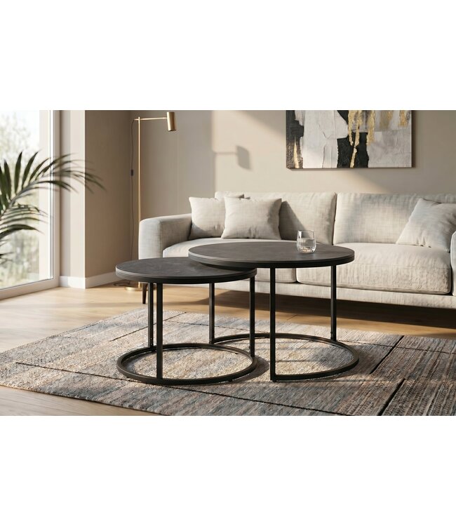 Invicta Interior Salontafel ELEGANCE 75cm set van 2 keramiek grijs