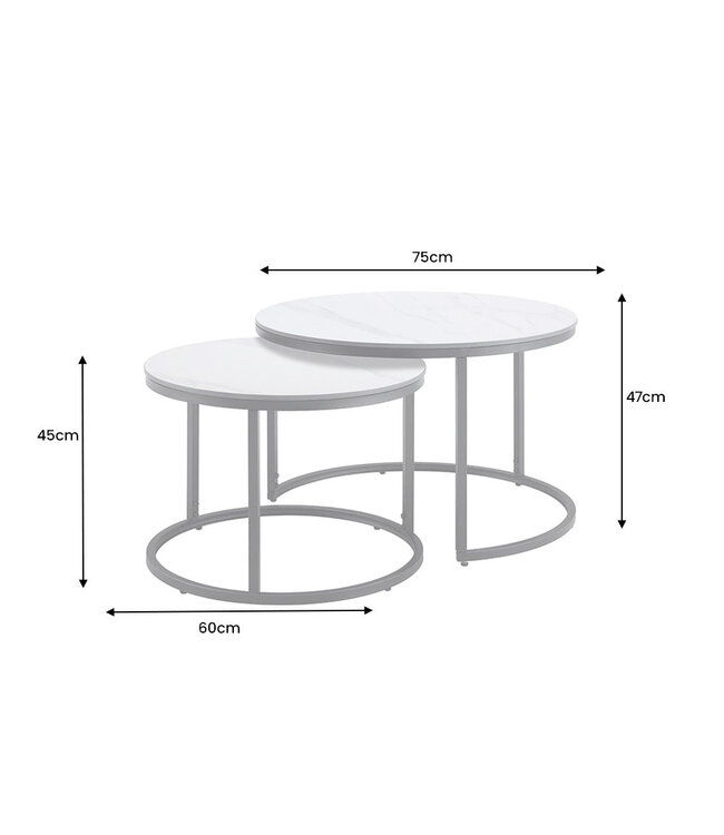 Invicta Interior Salontafel ELEGANCE 75cm set van 2 keramiek wit
