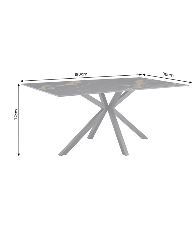 Invicta Interior Dining table GALAXIE 180cm w/ star frame aurora oro ceramic black gold sand