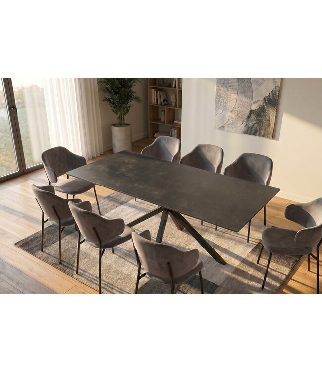 Invicta Interior Eettafel GALAXIE 180cm met sterrenframe keramiek grijs