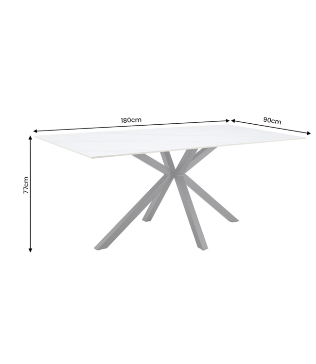 Invicta Interior Eettafel GALAXIE 180cm met sterrenframe keramiek wit