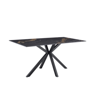 Invicta Interior Eettafel GALAXIE 160cm met sterrenframe aurora oro keramiek zwart goud zand