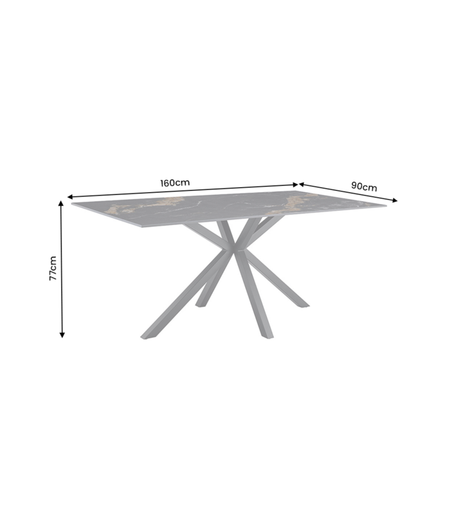 Invicta Interior Eettafel GALAXIE 160cm met sterrenframe aurora oro keramiek zwart goud zand