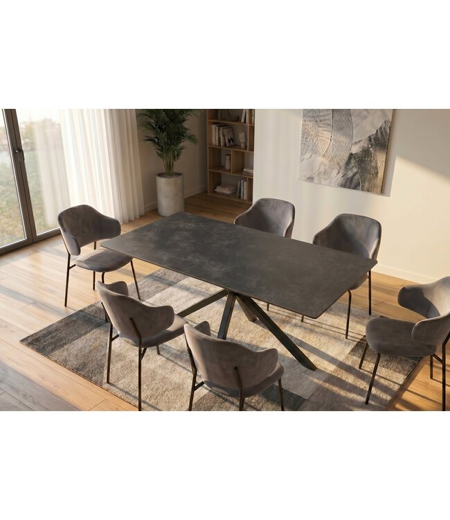 Invicta Interior Eettafel GALAXIE 160cm met sterre frame keramiek grijs