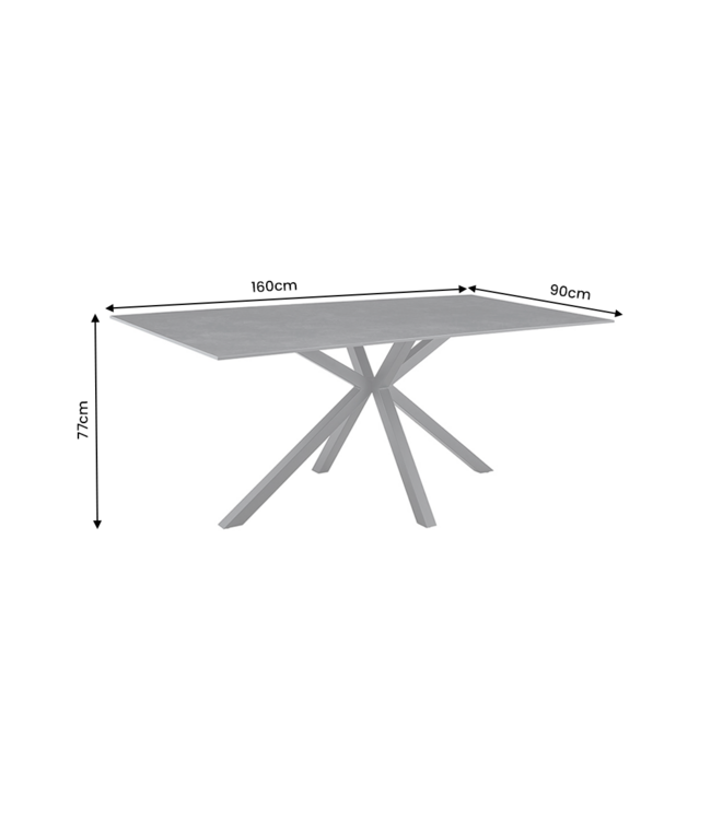 Invicta Interior Eettafel GALAXIE 160cm met sterre frame keramiek grijs