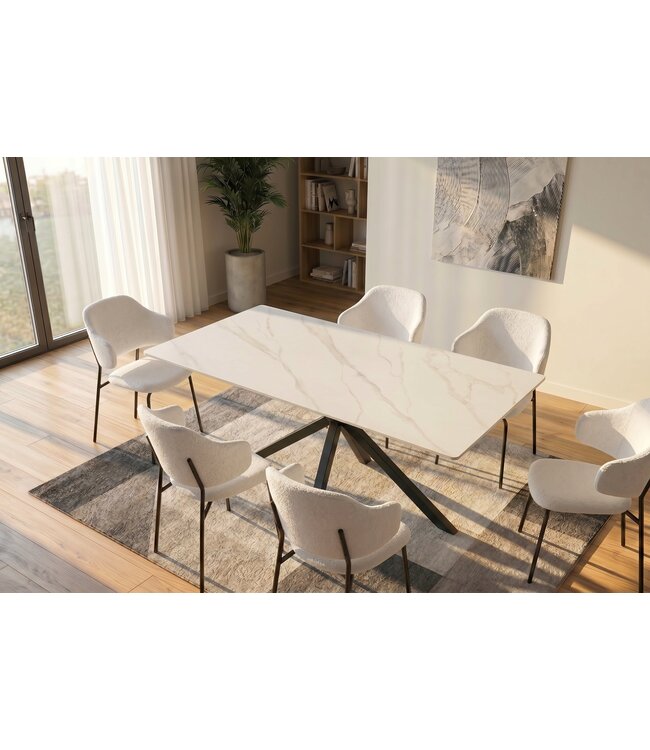 Invicta Interior Eettafel GALAXIE 160cm met sterrenframe keramiek wit