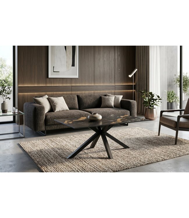 Invicta Interior Koffietafel GALAXIE 100cm met sterrenframe keramiek zwart goud zand