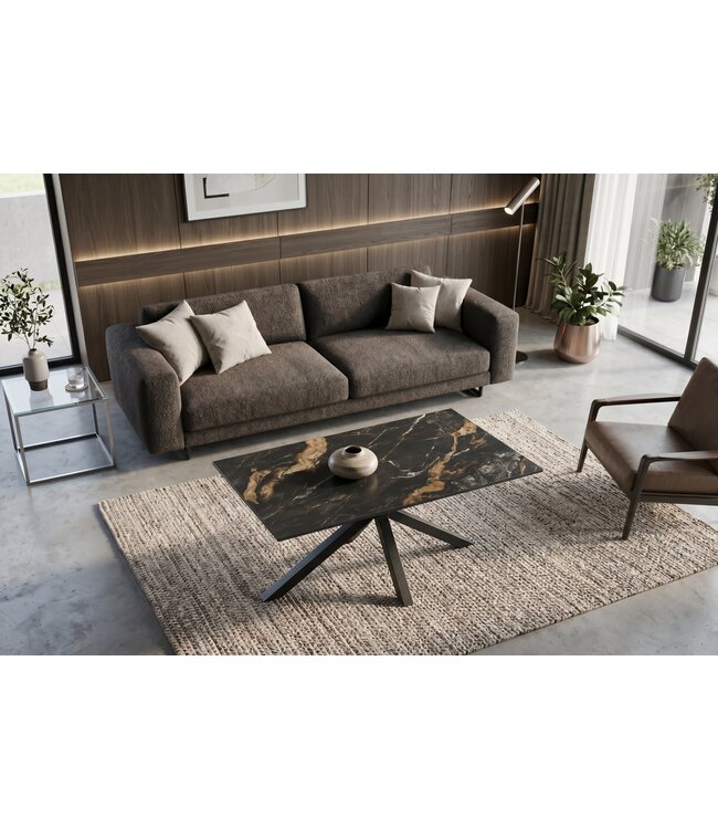 Invicta Interior Koffietafel GALAXIE 100cm met sterrenframe keramiek zwart goud zand