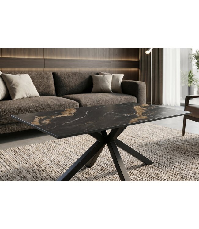 Invicta Interior Koffietafel GALAXIE 100cm met sterrenframe keramiek zwart goud zand