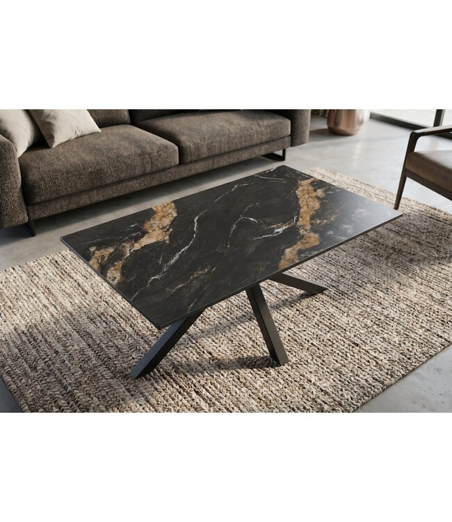 Invicta Interior Koffietafel GALAXIE 100cm met sterrenframe keramiek zwart goud zand