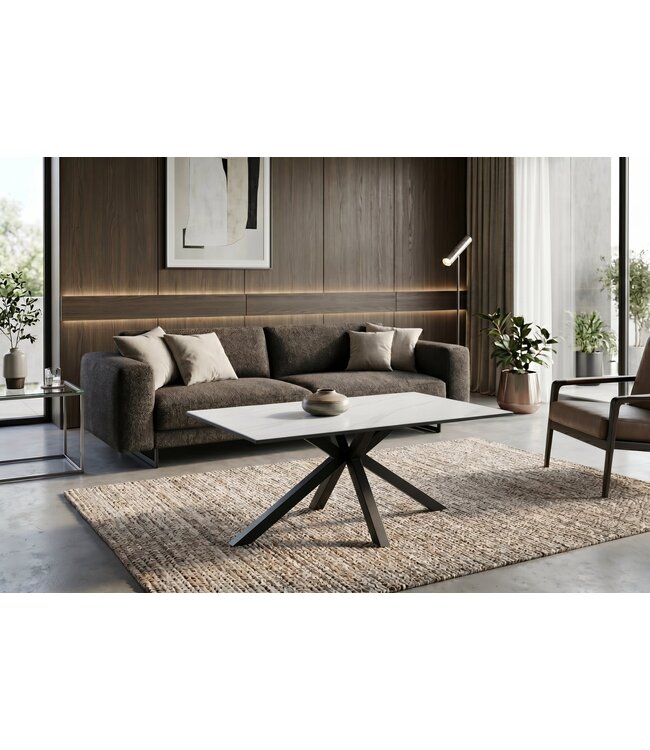 Invicta Interior Coffee table GALAXIE 100cm w/ star frame ceramic white