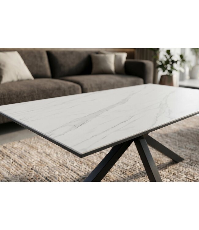 Invicta Interior Coffee table GALAXIE 100cm w/ star frame ceramic white