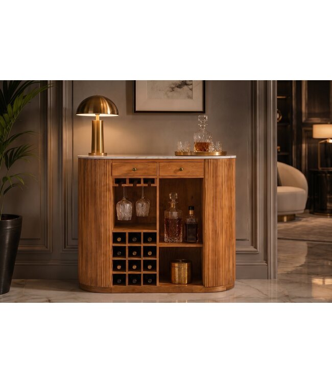 Invicta Interior Bartafel TRES CHIC 120cm mangohout naturel met wit marmeren blad