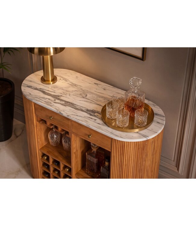 Invicta Interior Bartafel TRES CHIC 120cm mangohout naturel met wit marmeren blad